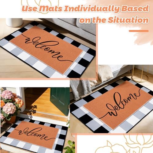2pcs Layered Doormat Set, Welcome Door Mat for Outdoor Front Door, 16x24 PVC Coil & 24x32 Crystal Velvet Non-Slip Layering Entry Mats for Farmhouse Porch Decoration（Welcome, Striped - Image 5