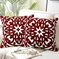 Alysheer Boho Embroidered Throw Pillow Cover 18"x 18" Set of 2, Burgundy‌ by Alysheer