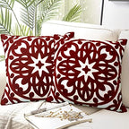 Alysheer Boho Embroidered Throw Pillow Cover 18"x 18" Set of 2, Burgundy‌ by Alysheer