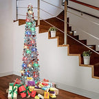 Aoriher 5 ft Pre-lit Pop up Silver Christmas Tinsel Tree Decor Reusable Collapsible Artificial Sequins Slim Pencil Tree with Colorful String Lights for Holiday Party Home Indoor Outdoor - Image 6