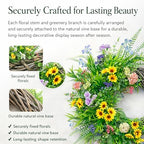 Wildflower Spring Wreath for Front Door, Asymmetrical Artificial Floral Wreath with Orchid, Daisy, Eucalyptus & Mixed Greenery, Farmhouse Summer Door Decoration, Large Outdoor Indoor Wall Decor - Image 3