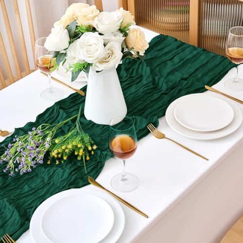18 Pack Dark Green Cheesecloth Table Runner 21.5x120 Inch,Semi Sheer Boho Gauze Cheese Cloth Fabric Table Runners 10 FT Long for Wedding Party Baby Shower Birthday Home Decor - Image 2