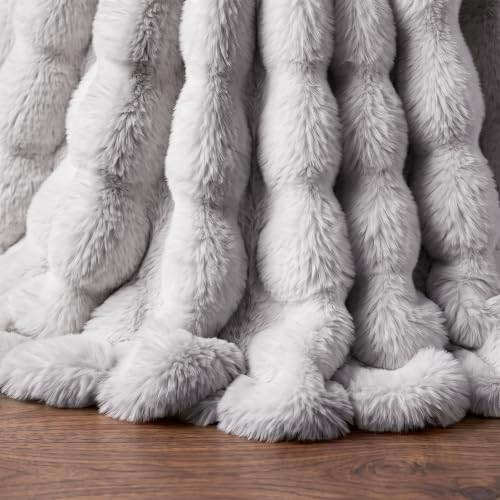 JOVIPOP Large Christmas Tree Skirt, 60 Inch Gray Faux Fur Decor - Image 7