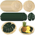 48pcs Luau Placemats and Palm Placemat, Round Luau Fringe Place Mats Tropical Palm Leaf Place Mats Bulk Summer Hawaiian Plate Chargers Table Placemats Tropical Party Supplies by Sunnychicc