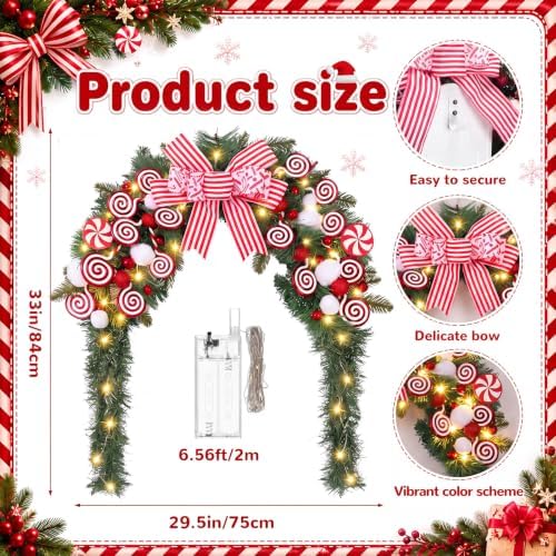 Yinder 24" W Christmas Mailbox Wreath Swag with Red White Bow, LED Lights - Image 2