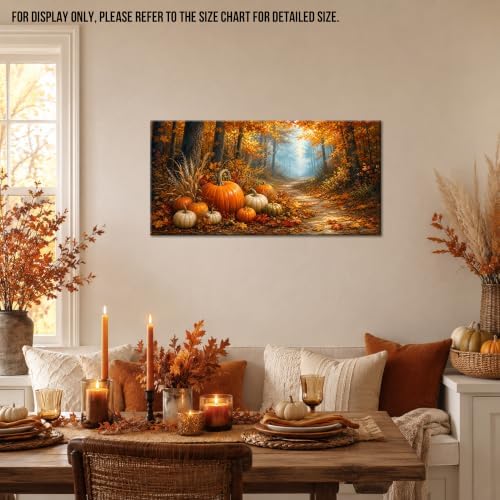 WAXWHELK Fall Canvas Wall Art Pumpkin Harvest Forest Path Painting Pictures Rustic Farmhouse Autumn Thanksgiving Artwork for Living Room Bedroom Home Decor, (24"x47") - Image 2