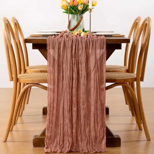 Dusty Rose Cheesecloth Table Runner Boho Wrinkled Gauze Table Runners - Image 4