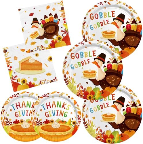 Thanksgiving Turkey Party Supplies Kit - Autumn-Themed Disposable Dinnerware Set with Plates and Napkins for 50 - for Thanksgiving Party Decoration by Gatherfun