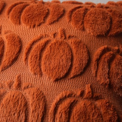 GEEORY Rust Fall Pumpkin Throw Pillow Covers, 22x22 Inch (Set of 2), Soft Faux Fur Wool, Farmhouse Style for Autumn Home Sofa Decor GC019-22 - Image 2
