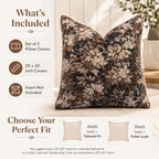 CROWNED BEAUTY Farmhouse Floral Throw Pillow Covers, 20x20, Brown, Set of 2 - Image 4