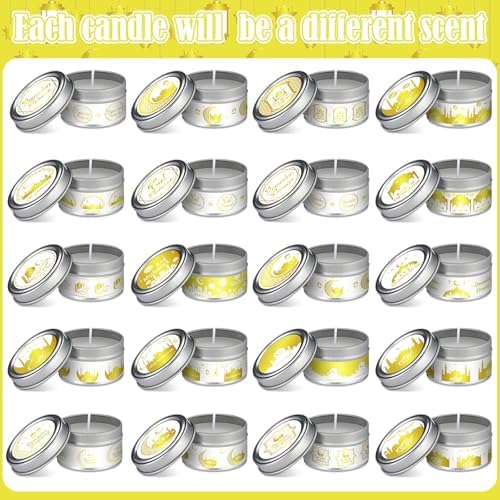MTLEE 20 Pcs Ramadan Mubarak Scented Candles Bulk, 1 oz Eid Wax Candles, Muslim Islam Meditation Decor, Islamic Ramadan Gifts for Family Home Eid Celebration Party Favor, Assorted Scents(White Gold) - Image 2