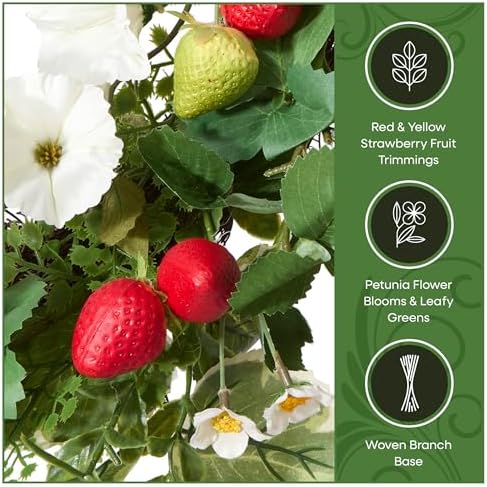 National Tree Company Artificial Spring Wreath, Woven Branch Base, Decorated with Strawberries, Petunia Blooms, Leafy Greens, Spring Collection, 22 Inches - Image 7