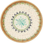 Kmelep Round Rattan Tray with Mother of Pearl Inlay, Rattan Serving Tray with Wooden Base, Decorative Wicker Basket for Table Decor, Storage and Display of Coffee Bread Food Fruit (Bohemia) by Kmelep