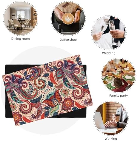 Boho Floral Placemats Set of 6 Pieces 12x18 Inches, Kitchen Table Mats Heat Resistant Tabletop Decorative Placemats for Family Party Dinner - Image 6