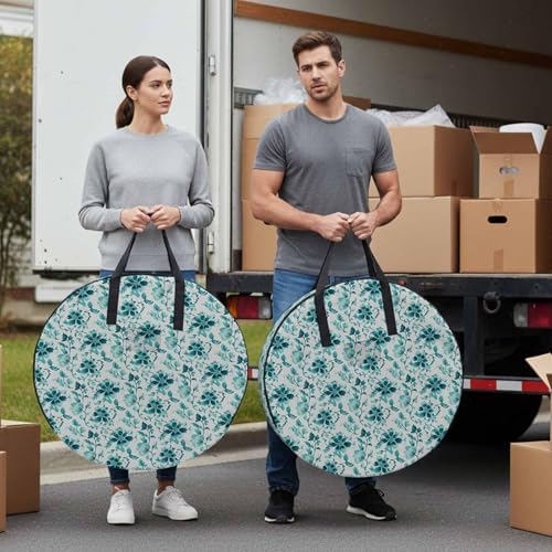 36 Inch Round Storage Bag 1 Pack,Ombre Turquoise Wild Flower Waterproof Wreath Storage Container with Handles&Zipper Farmhouse Leaves Herb Closet Organizer Bags Garland Box - Image 4