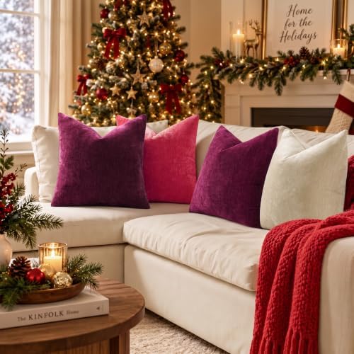 decorUhome Soft Chenille Burgundy Throw Pillow Covers 24X24 Set of 2 - Image 3