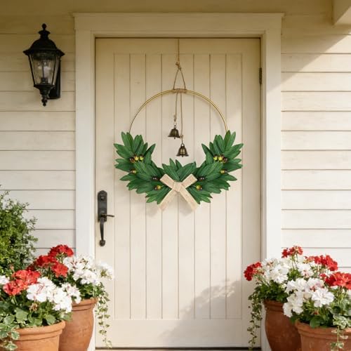 Spring Olive Wreath for Front Door 13" Artificial Spring Greenery Wreath with Olive Leaves Burlap Bow Summer Wreaths All Season for Farmhouse Porch Window Hanging Wall Home Decor - Image 5