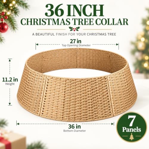 Christmas Tree Collar, 36-inch Tree Skirt Collar Paper Rope Christmas Decor - Image 3
