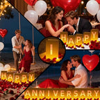Happy Anniversary Light Up Letters, Include Light up Letters, with Tea Lights Candles, Latex Balloons, Aluminum Balloons and Rose Petals, Anniversary and Valentines' Day Decorations for Women - Image 4