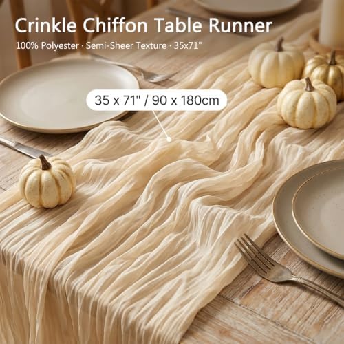 Thanksgiving Decorations Set of 4 – 2 Pack 12" Artificial Fall Wreaths, 35x71 Crinkle Chiffon Table Runner & Glitter Paper GIVE Thanks Banner with Bow – Harvest Holiday Home Decor - Image 4