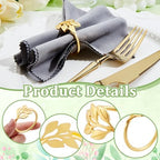 Peacoblue 60Pcs Gold Leaf Rings Holders Modern Stainless Steel Napkin Ring Holders for Table Decor Settings, Vintage Napkin Ring for Wedding Christmas Thanksgiving Day Party - Image 5