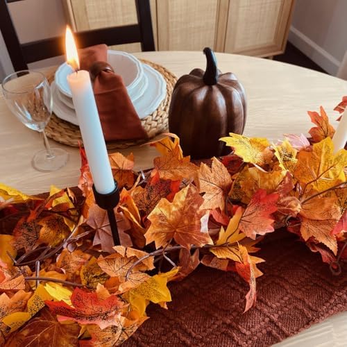 CQURE 9 Pack Fall Leaf Garland, Total 53.1Ft Artificial Fall Vines Autumn Garland Fall Maple Leaves Thanksgiving Decor for Home Wedding Fireplace Christmas - Image 4