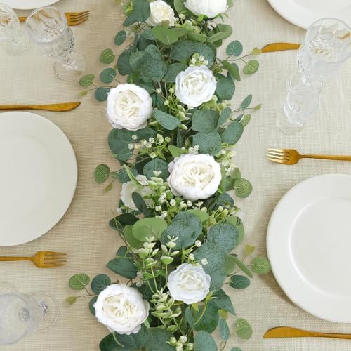 Artificial Eucalyptus Flower Garlands, White, 4PCS - Image 6