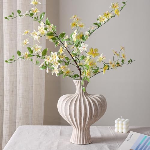 Ceramic Flower Vase Home Decor, 11 in Farmhouse Table Vases Rustic Vintage Living Room Kitchen Bedroom Decorations Pottery Decorative Vases for Flowers House Shelf Office Coffee Desk Dining, Rustic - Image 4