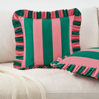 MONDAY MOOSE Decorative Throw Pillow Covers, Set of 2 Water-Resistant Striped Design with Ruffle Edge for Outdoor/Indoor Use, Pillow Inserts Not Included (20x20 inch, Pink/Dark Teal) - Image 6