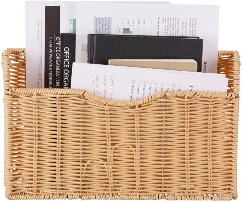 SiliFine 1 Pack Wall File Holder, Woven Hanging Basket Magazine Holder Wall Mounted Hanging Baskets File Organizer Pocket for Office Home Decorative Mail Magazine by SiliFine