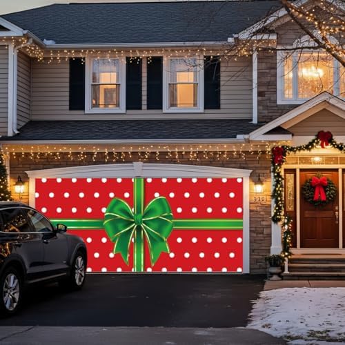 Garage Door Christmas Cover 7x16FT: Garage Bow Gif Box Christmas Decorations with Bar Magnets & Ropes, Holiday Garage Door Banner Decorative Xmas, Party Wall Backdrop Indoor Outdoor - Image 3