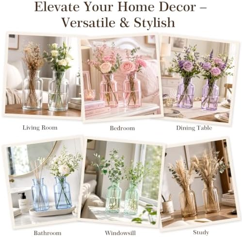 12 Pack Mason Jar Vases for Centerpieces,Colored Flower Glass Bud Vases Set - Image 5