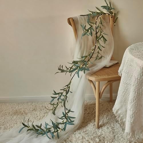 Hairui Lighted Artificial Olive Garland 6FT 96 LED Fairy Lights Battery Operated, Faux Vine Lights with Timer for Spring Christmas Holiday Fireplace Decor - Image 4