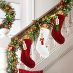 6 Pack Christmas Stockings 18 Inch Cable Knit Stockings with Personalized Snowman Name Tags, Red and White Large Xmas Hanging Stockings with Velvet Bows for Fireplace Mantel Holiday Family Decor - Image 5