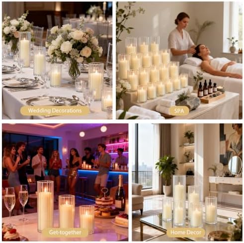 36 Pack Ivory Pillar Candles + 36 Pack Vertical Ribbed Clear Glass Cylinder Holders, Hurricane Candle Shades for Wedding, Home, Party Table Centerpieces Decor - Image 5