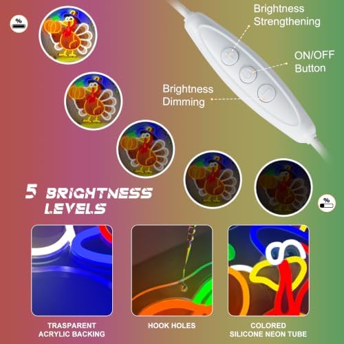 Thanksgiving Turkey Neon Sign Dimmable UV Printed Pumpkin Neon Led Lights - Image 4
