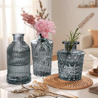 Small Glass Vase Set of 12, Grey Bud Vases for Centerpiece Table Decorations, Boho Vintage Flower Vases in Bulk, Mini Vase Decorative for Wedding Party Baby Shower Birthday Home Decor - Image 3