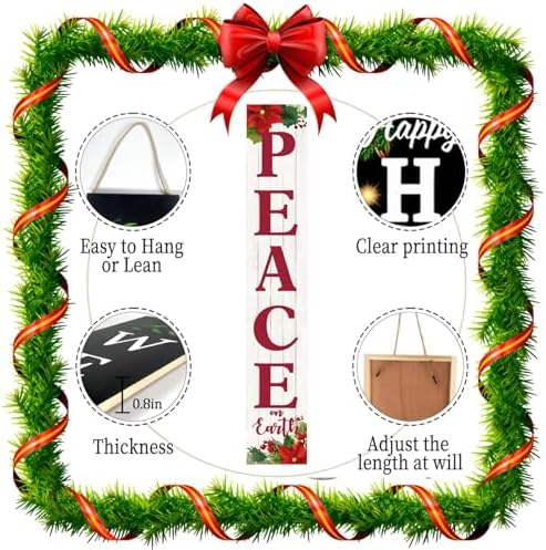 SRongmao Peace on Earth Porch Sign Christmas Front Door Hanging Decorations 8x63inch Vertical Wooden Indoor Outdoor Standing Signs For Home Yard Farmhouse Holiday Decor - Image 6