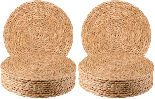 Round Woven Placemats 12 inch Set of 10 - Boho Rattan Placemats Natural Water Hyacinth Placemat, Farmhouse Weave Place Mats, Rustic Braided Wicker Table Mats for Dining Table,Home,Wedding (Pack of 2) by DIMPOLA