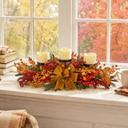 25 Inch Fall Candle Holder Centerpiece with Berry Branches and Bow - Image 3