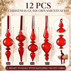 12 Pcs Vintage Glass Finial Christmas Ornaments, Burgundy Red - Image 6