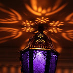 NEEDOMO Halloween Decorative Indoor Hanging Moroccan Lantern, 13.5'' Vintage Metal Candle Holder with 14.8" Chain, Ramadan Lanterns Decorative Indoor Outdoor for Home, Table, Patio, Porch (Purple) - Image 2