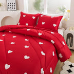 Caressma Love Comforter Set King Size - Cute White Heart Print Red Bedding Comforter 3 Pieces Matching Pillowshams - Image 5