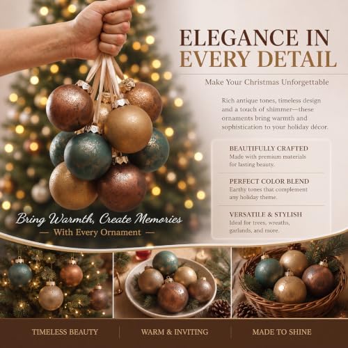 Yunlly 12 Pcs Neutral Christmas Ornament, Brown Copper Sage Green, 3.15'' - Image 6