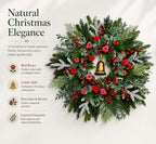 30Inch Large Christmas Wreath for Front Door with Bell, Red Roses & Berries - Image 2