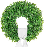 Vlorart 24 Inch Faux Round Boxwood Wreath, Weatherproof Front Door Large Wreaths Artificial Spring Summer Greenery Wreath with Sash for Farmhouse Wedding Year Round Indoor and Outdoor by Vlorart