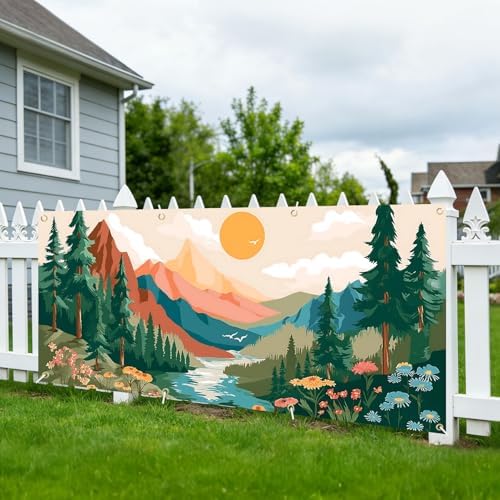 6x13 FT Mountain Sunrise Garage Door Banner - Forest River Landscape Art Backdrop, Large Indoor Outdoor Garage Door Cover, Nature Theme Decoration for Home, Yard, Cabin, Camping Party - Image 5