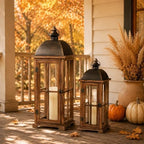 Large Decorative Lanterns, 2 Pack Farmhouse Wood Lanterns Indoor Outdoor - Image 4