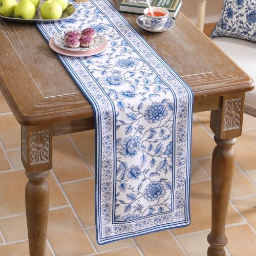 ISAENNE Designer French Linen Table Runner,71"x12"-BlueWilow - Image 3