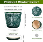 8 Inch Plant Pot - Ceramic Planter with Drainage Hole and Saucer, Round Planter for Indoor Outdoor, Modern Planters, Decorative Flower Pots, Office Room Home Decor, Plant Lover Gifts, Green - Image 2